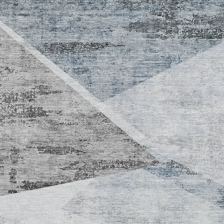 3' X 5' Sky Blue Gray And Charcoal Abstract Washable Indoor Outdoor Area Rug