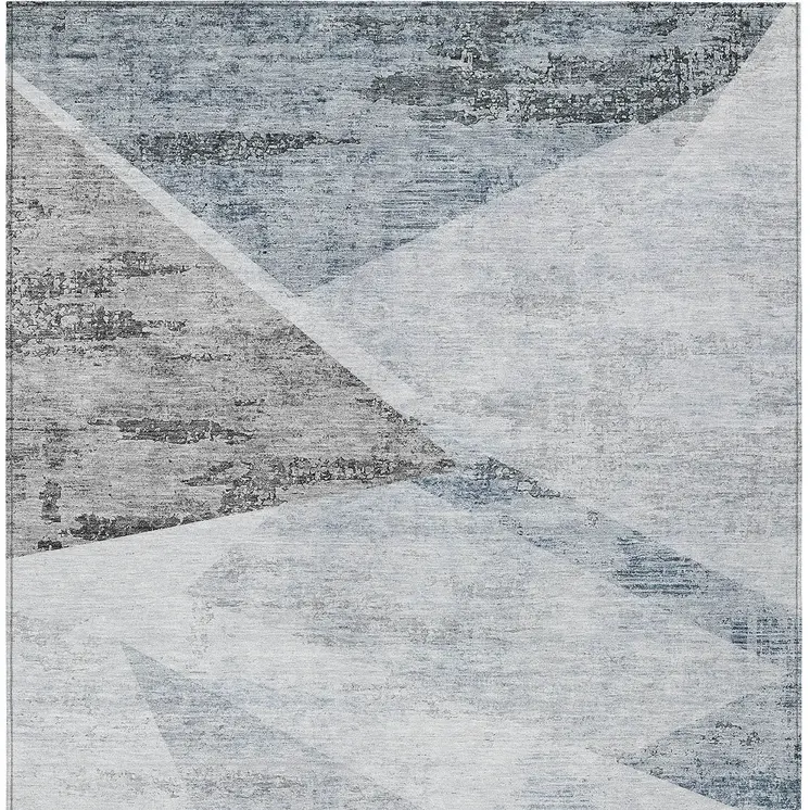 5' X 8' Sky Blue Gray And Charcoal Abstract Washable Indoor Outdoor Area Rug