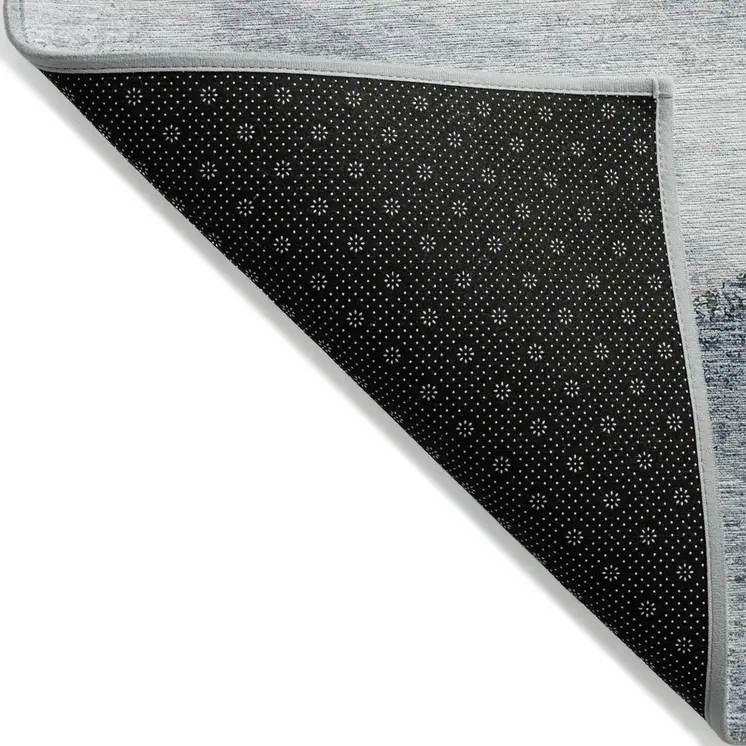 8' X 10' Sky Blue Gray And Charcoal Abstract Washable Indoor Outdoor Area Rug