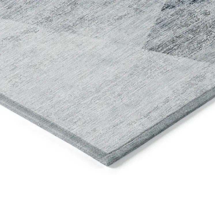 8' X 10' Sky Blue Gray And Charcoal Abstract Washable Indoor Outdoor Area Rug