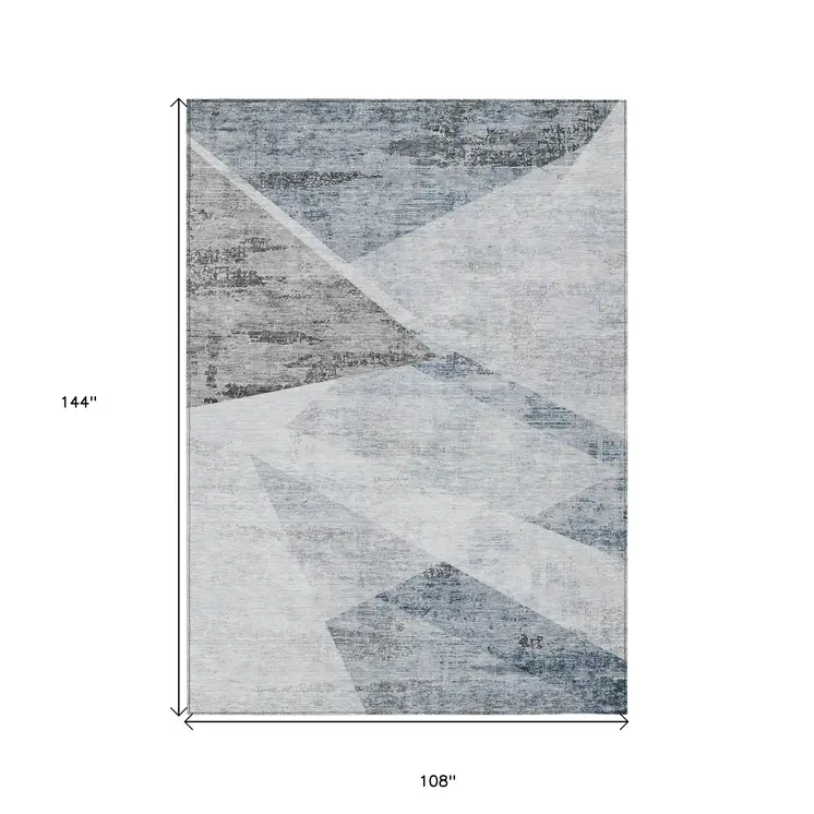 9' X 12' Sky Blue Gray And Charcoal Abstract Washable Indoor Outdoor Area Rug