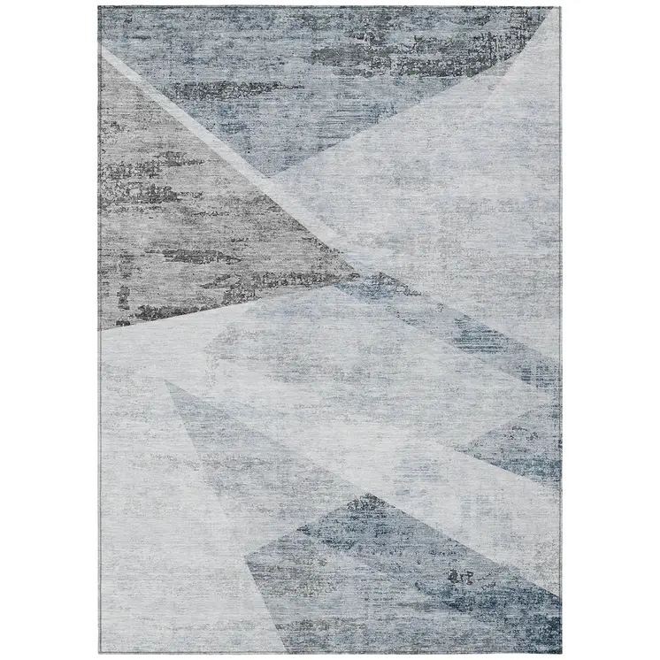 9' X 12' Sky Blue Gray And Charcoal Abstract Washable Indoor Outdoor Area Rug