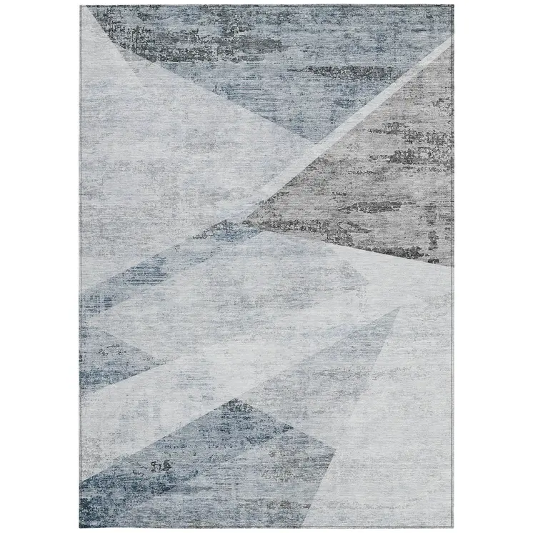 9' X 12' Sky Blue Gray And Charcoal Abstract Washable Indoor Outdoor Area Rug