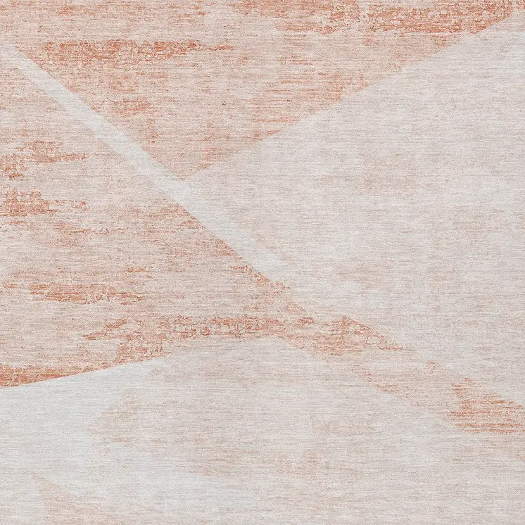 3' X 5' Salmon Peach And Ivory Abstract Washable Indoor Outdoor Area Rug