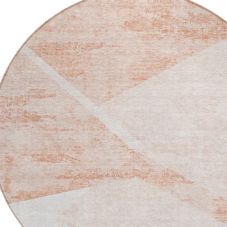 8' Salmon Peach And Ivory Round Abstract Washable Indoor Outdoor Area Rug