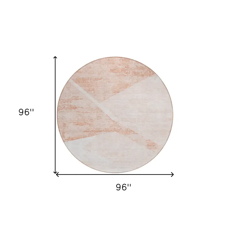 8' Salmon Peach And Ivory Round Abstract Washable Indoor Outdoor Area Rug