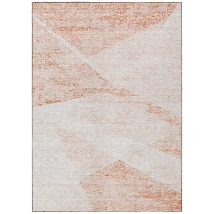 9' X 12' Salmon Peach And Ivory Abstract Washable Indoor Outdoor Area Rug
