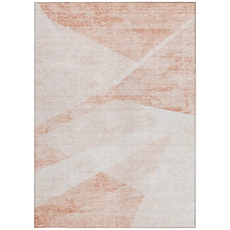 9' X 12' Salmon Peach And Ivory Abstract Washable Indoor Outdoor Area Rug