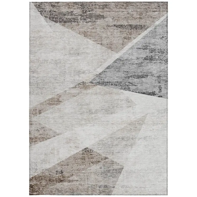 3' X 5' Silver Beige And Gray Abstract Washable Indoor Outdoor Area Rug