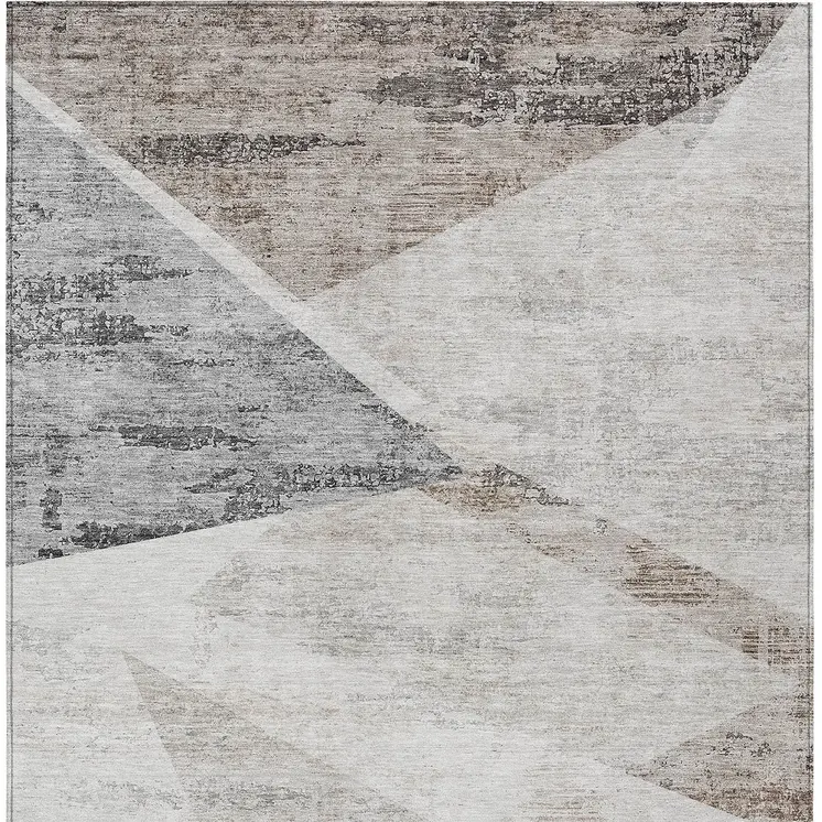 5' X 8' Silver Beige And Gray Abstract Washable Indoor Outdoor Area Rug