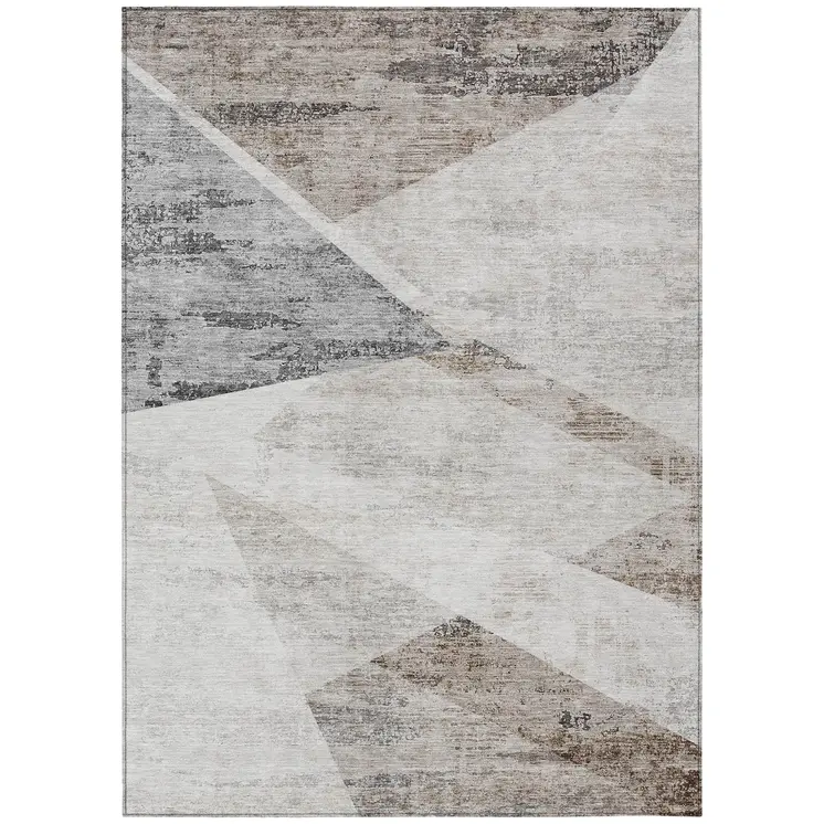 5' X 8' Silver Beige And Gray Abstract Washable Indoor Outdoor Area Rug