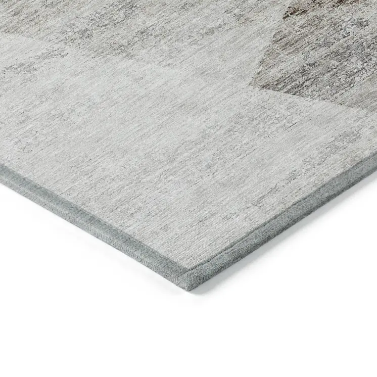5' X 8' Silver Beige And Gray Abstract Washable Indoor Outdoor Area Rug