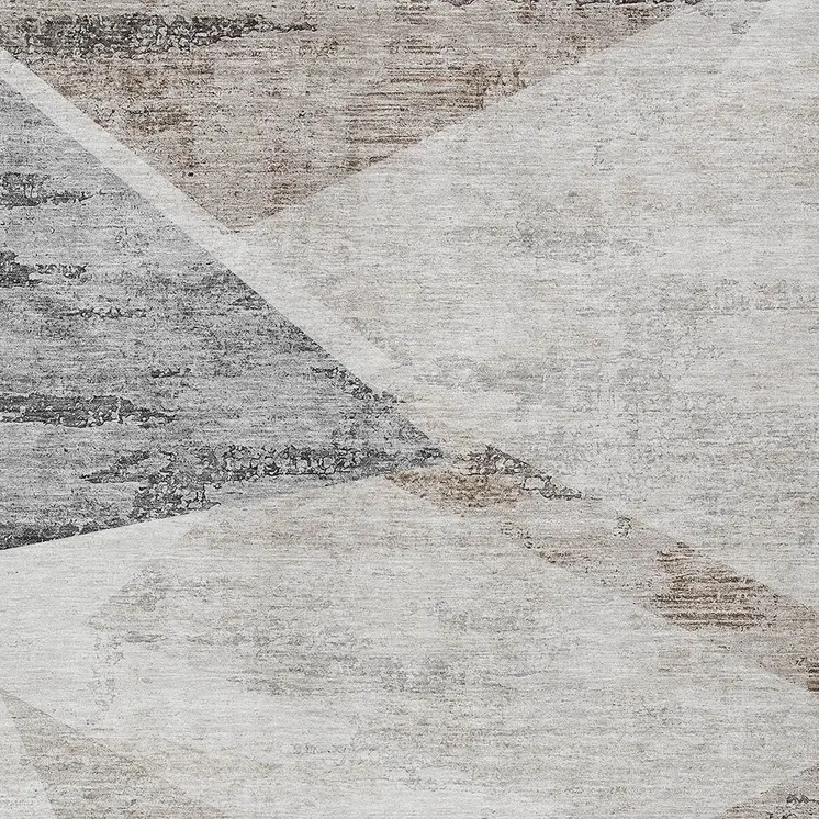 5' X 8' Silver Beige And Gray Abstract Washable Indoor Outdoor Area Rug