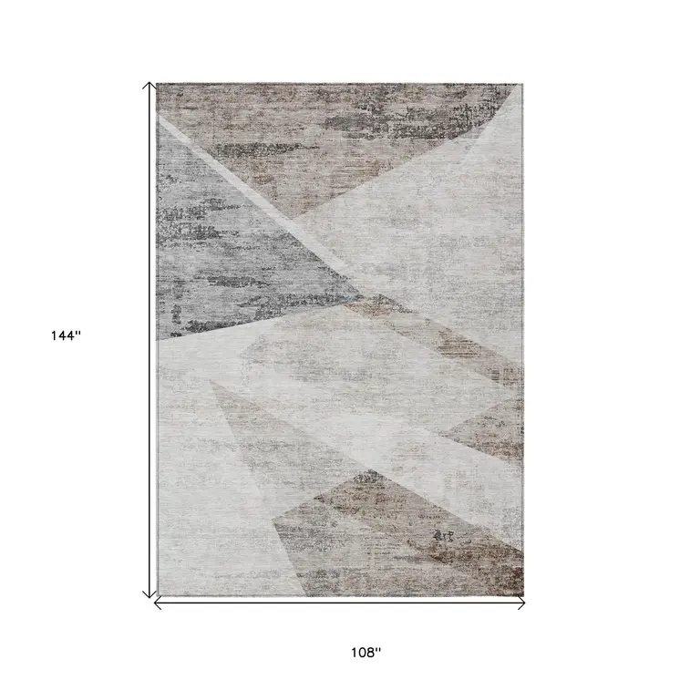 9' X 12' Silver Beige And Gray Abstract Washable Indoor Outdoor Area Rug