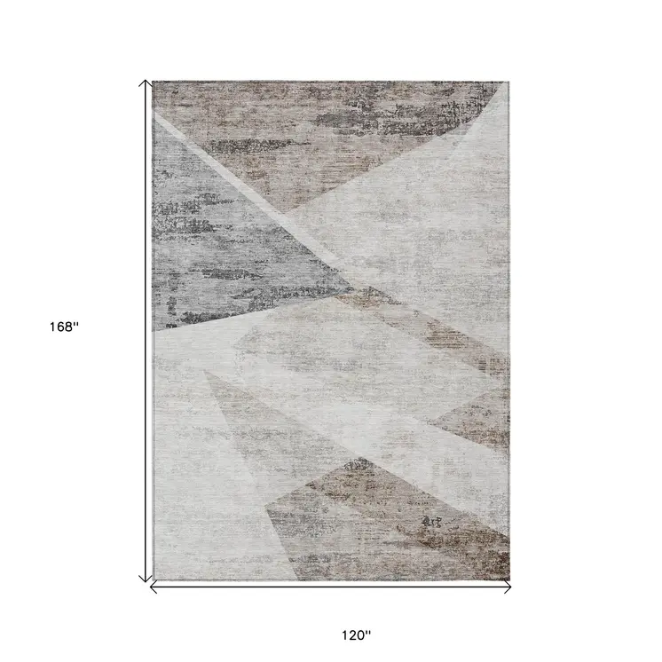 10' X 14' Silver Beige And Gray Abstract Washable Indoor Outdoor Area Rug
