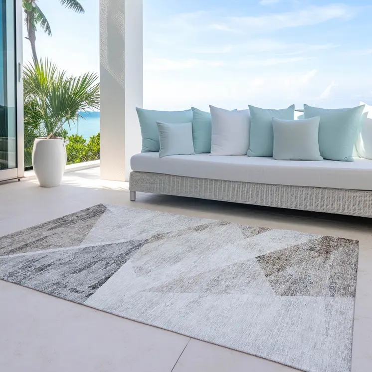 10' X 14' Silver Beige And Gray Abstract Washable Indoor Outdoor Area Rug