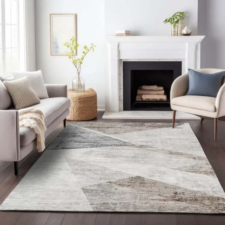 10' X 14' Silver Beige And Gray Abstract Washable Indoor Outdoor Area Rug