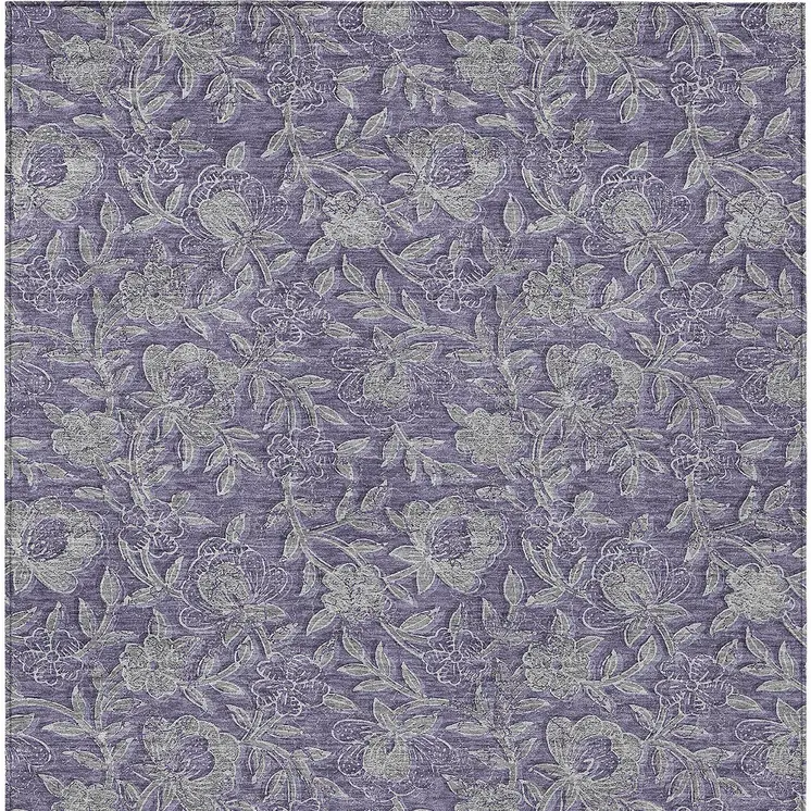 3' X 5' Eggplant Purple And Gray Floral Washable Indoor Outdoor Area Rug