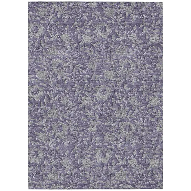 3' X 5' Eggplant Purple And Gray Floral Washable Indoor Outdoor Area Rug