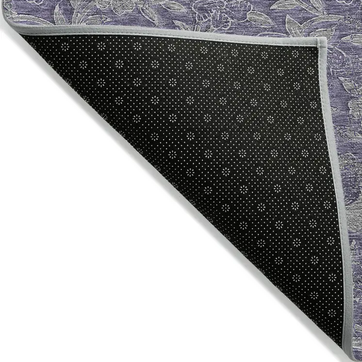 3' X 5' Eggplant Purple And Gray Floral Washable Indoor Outdoor Area Rug