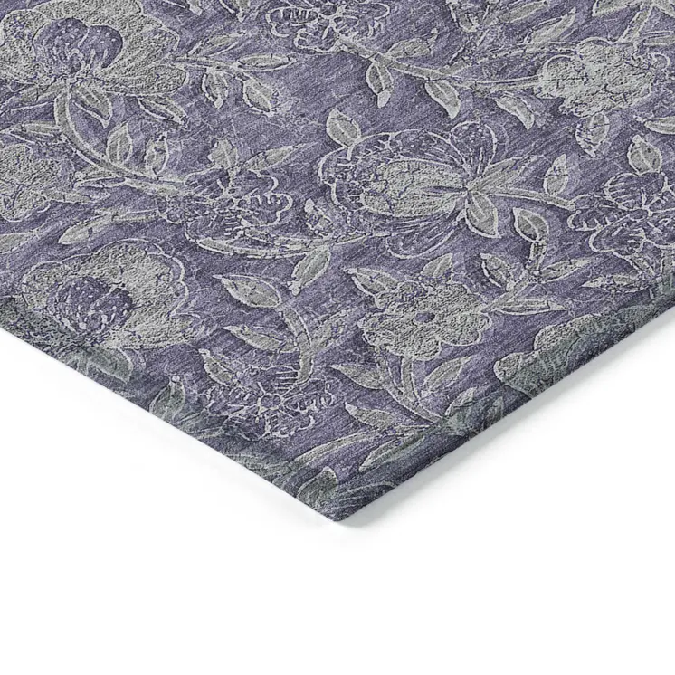 3' X 5' Eggplant Purple And Gray Floral Washable Indoor Outdoor Area Rug