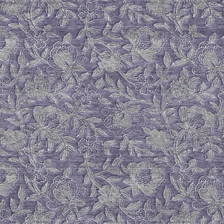 3' X 5' Eggplant Purple And Gray Floral Washable Indoor Outdoor Area Rug