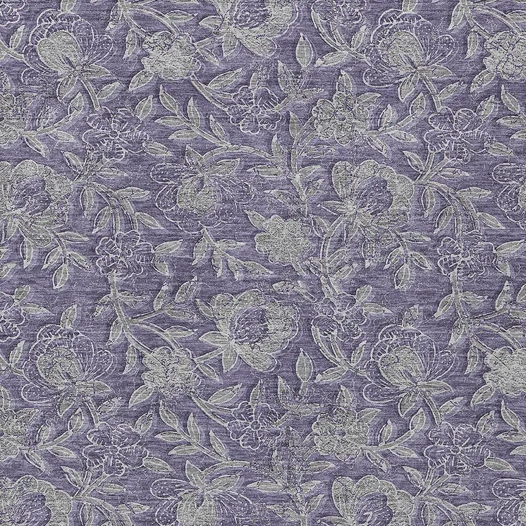 5' X 8' Eggplant Purple And Gray Floral Washable Indoor Outdoor Area Rug