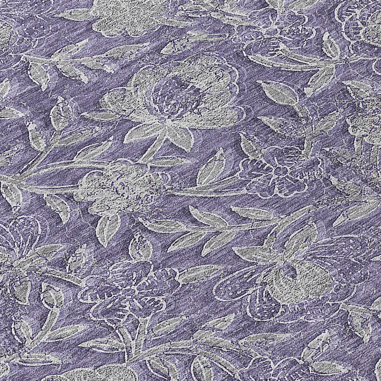 8' Eggplant Purple And Gray Round Floral Washable Indoor Outdoor Area Rug