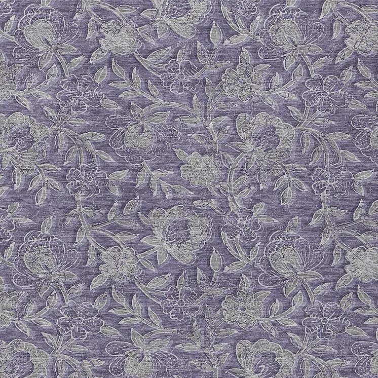 9' X 12' Eggplant Purple And Gray Floral Washable Indoor Outdoor Area Rug