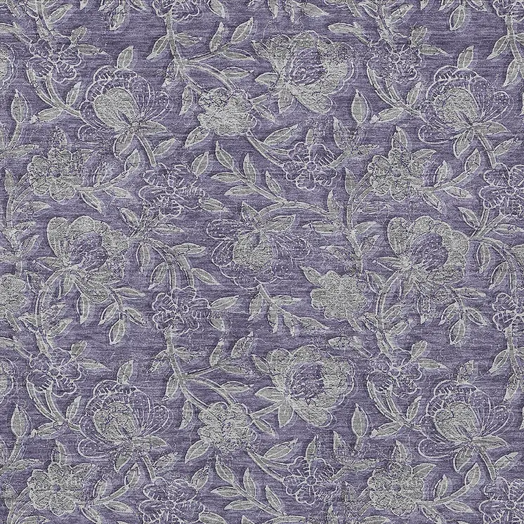 10' X 14' Eggplant Purple And Gray Floral Washable Indoor Outdoor Area Rug
