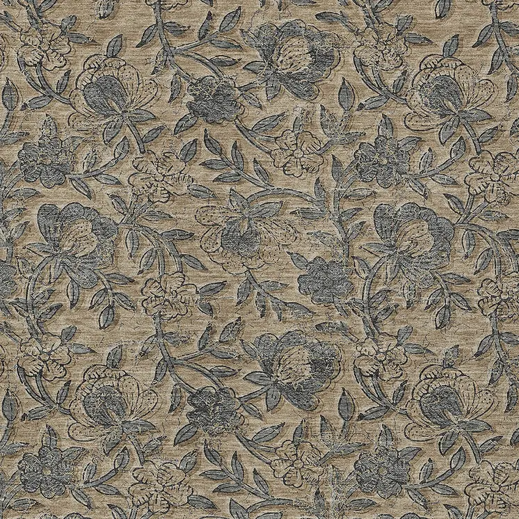5' X 8' Khaki Beige And Gray Floral Washable Indoor Outdoor Area Rug