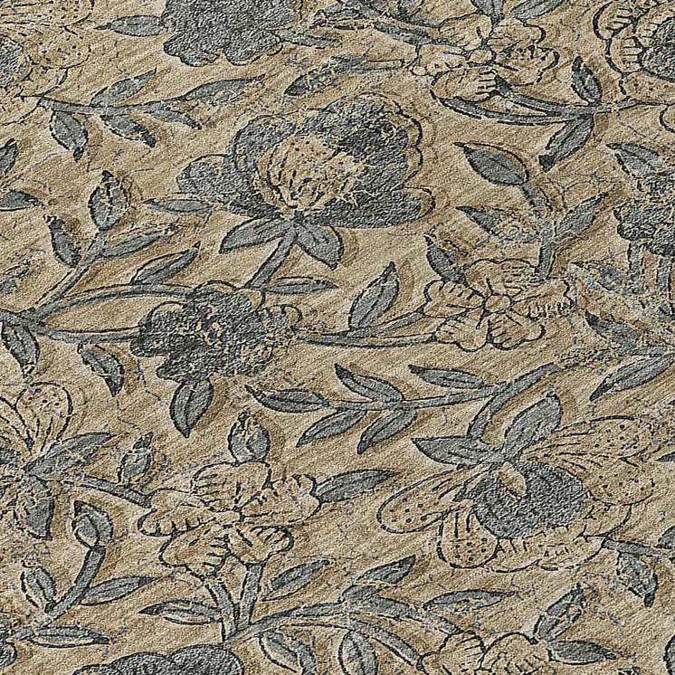8' Khaki Beige And Gray Round Floral Washable Indoor Outdoor Area Rug