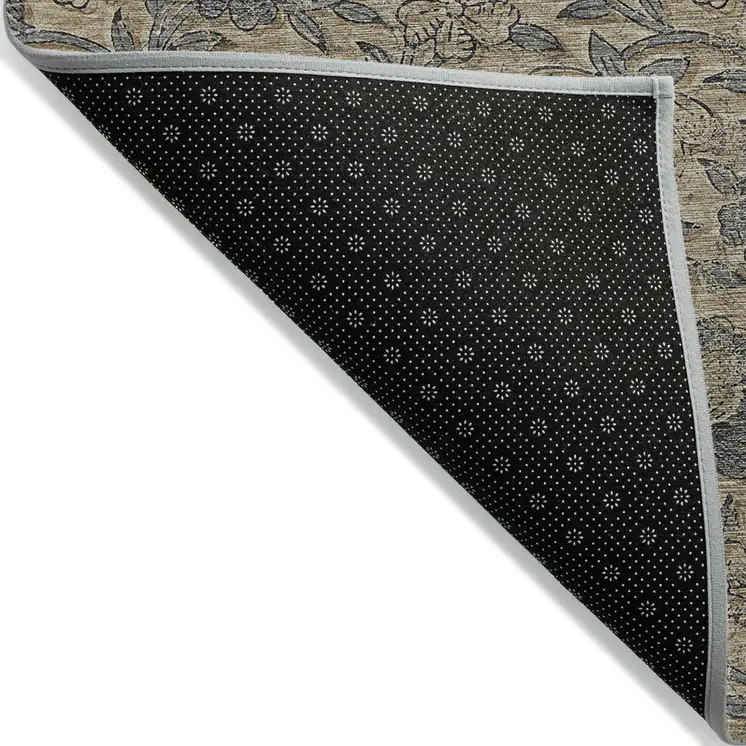 8' X 10' Khaki Beige And Gray Floral Washable Indoor Outdoor Area Rug