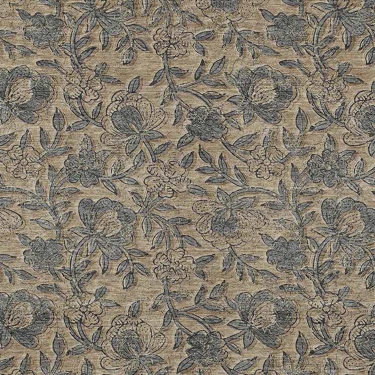 8' X 10' Khaki Beige And Gray Floral Washable Indoor Outdoor Area Rug