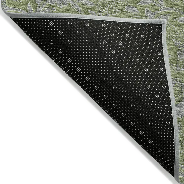 8' X 10' Olive Green And Gray Floral Washable Indoor Outdoor Area Rug