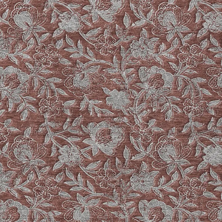 3' X 5' Orange Gray And Silver Floral Washable Indoor Outdoor Area Rug