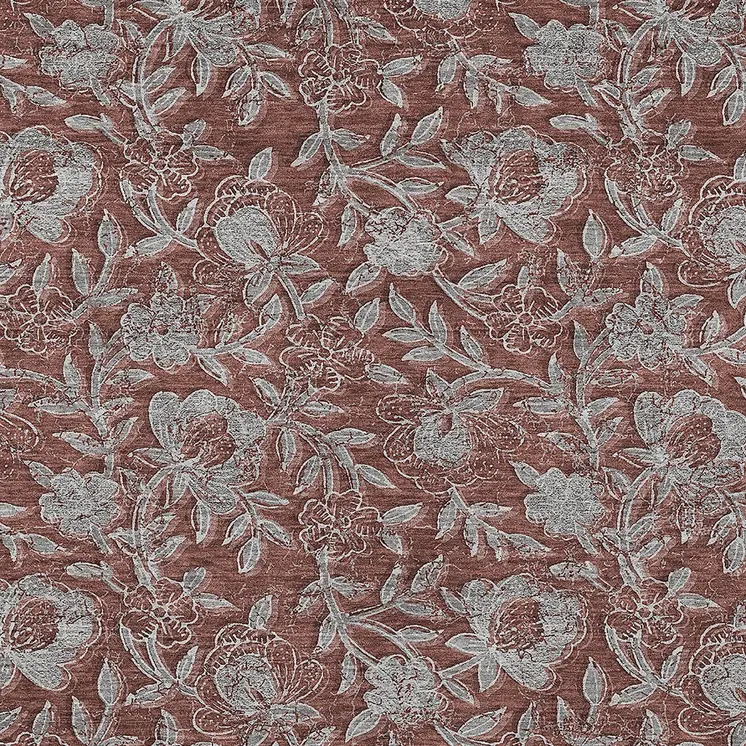 5' X 8' Orange Gray And Silver Floral Washable Indoor Outdoor Area Rug