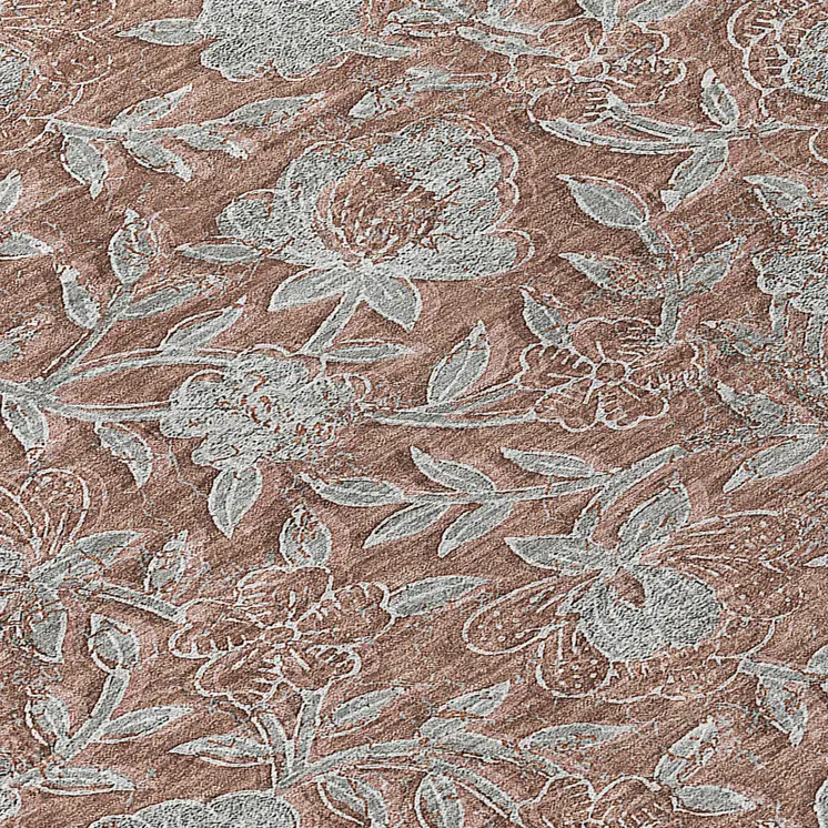 3' X 5' Terra Cotta Copper And Taupe Floral Washable Indoor Outdoor Area Rug