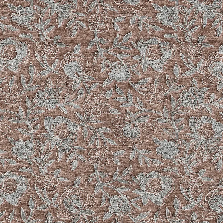 5' X 8' Terra Cotta Copper And Taupe Floral Washable Indoor Outdoor Area Rug
