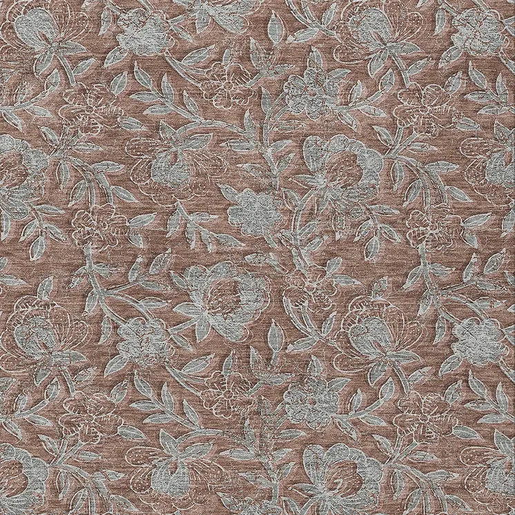 8' X 10' Terra Cotta Copper And Taupe Floral Washable Indoor Outdoor Area Rug