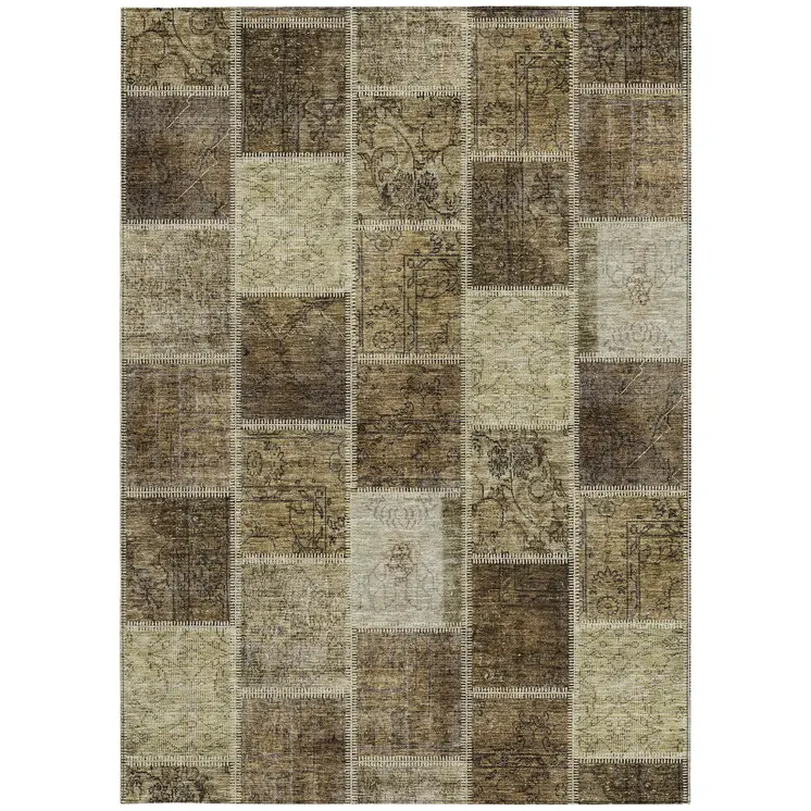 3' X 5' Brown Beige And Taupe Patchwork Washable Indoor Outdoor Area Rug