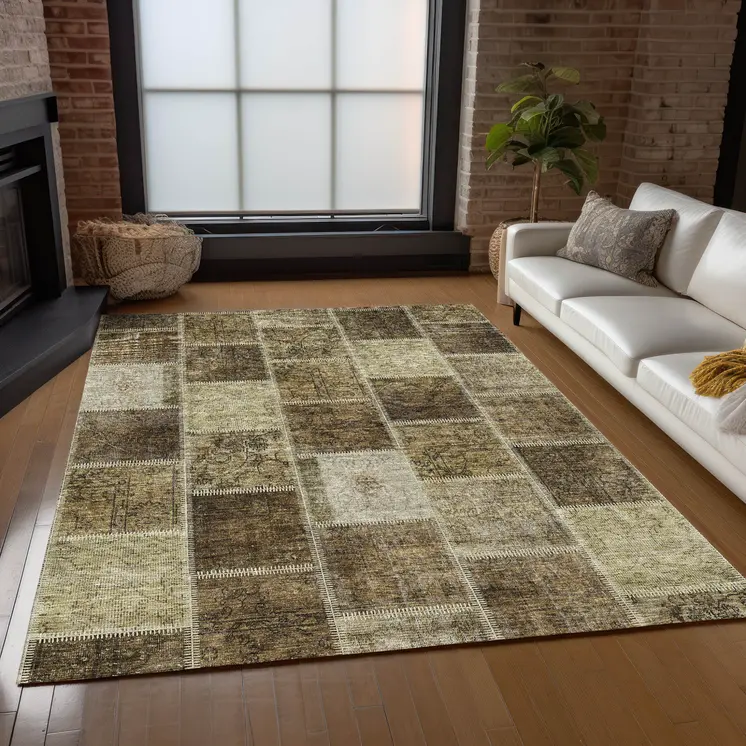 3' X 5' Brown Beige And Taupe Patchwork Washable Indoor Outdoor Area Rug
