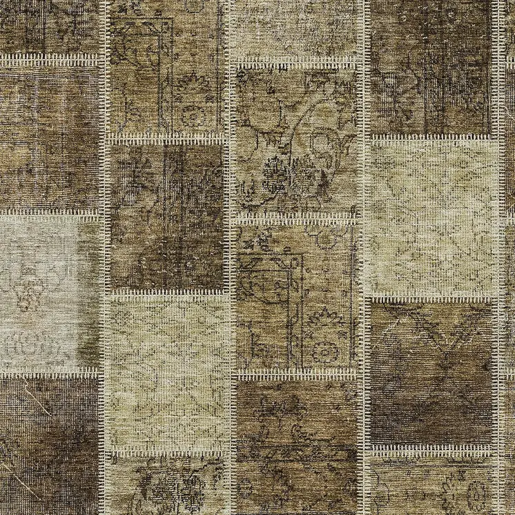 5' X 8' Brown Beige And Taupe Patchwork Washable Indoor Outdoor Area Rug