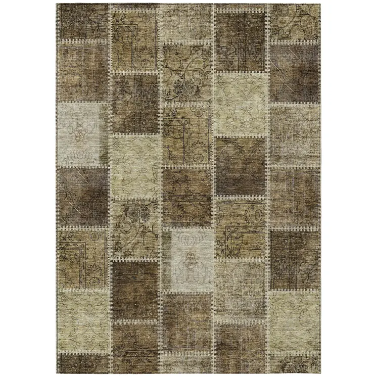 10' X 14' Brown Beige And Taupe Patchwork Washable Indoor Outdoor Area Rug