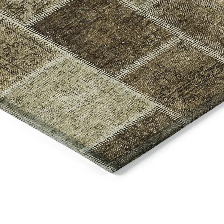 10' X 14' Brown Beige And Taupe Patchwork Washable Indoor Outdoor Area Rug