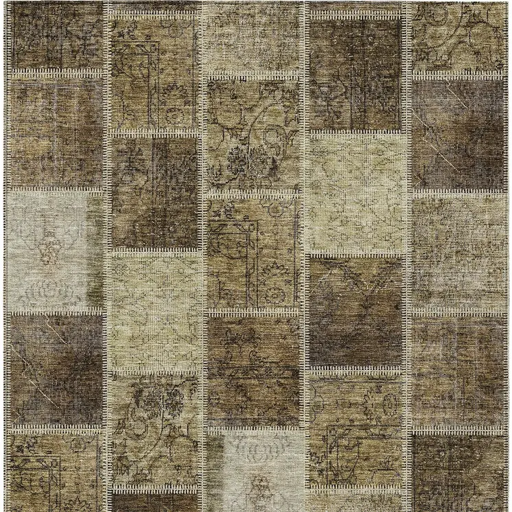 10' X 14' Brown Beige And Taupe Patchwork Washable Indoor Outdoor Area Rug