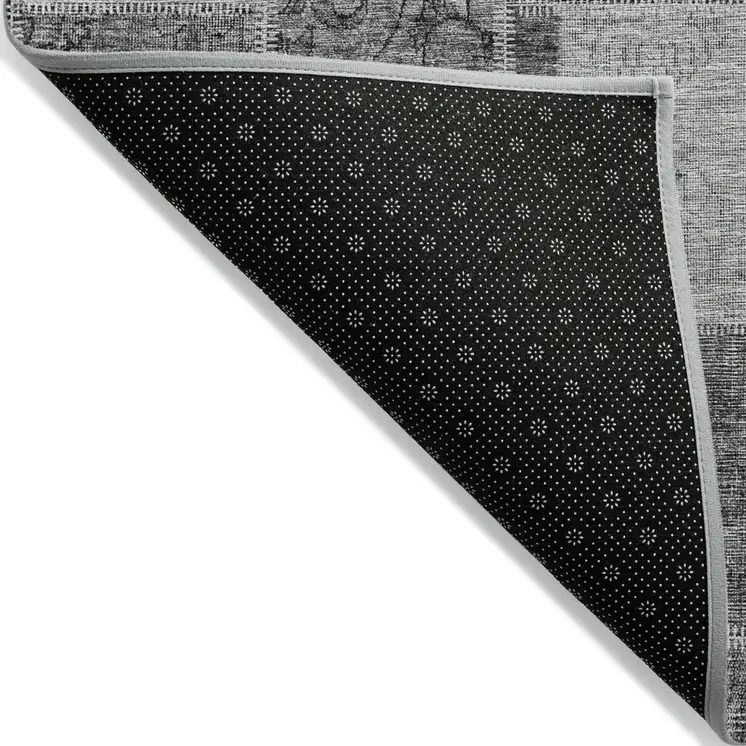 8' X 10' Gray Charcoal And Silver Patchwork Washable Indoor Outdoor Area Rug