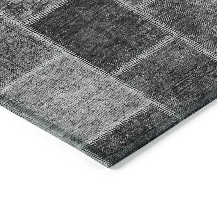 8' X 10' Gray Charcoal And Silver Patchwork Washable Indoor Outdoor Area Rug