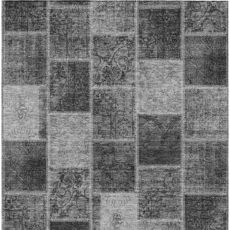 8' X 10' Gray Charcoal And Silver Patchwork Washable Indoor Outdoor Area Rug