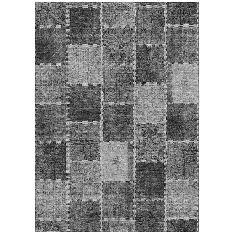 9' X 12' Gray Charcoal And Silver Patchwork Washable Indoor Outdoor Area Rug